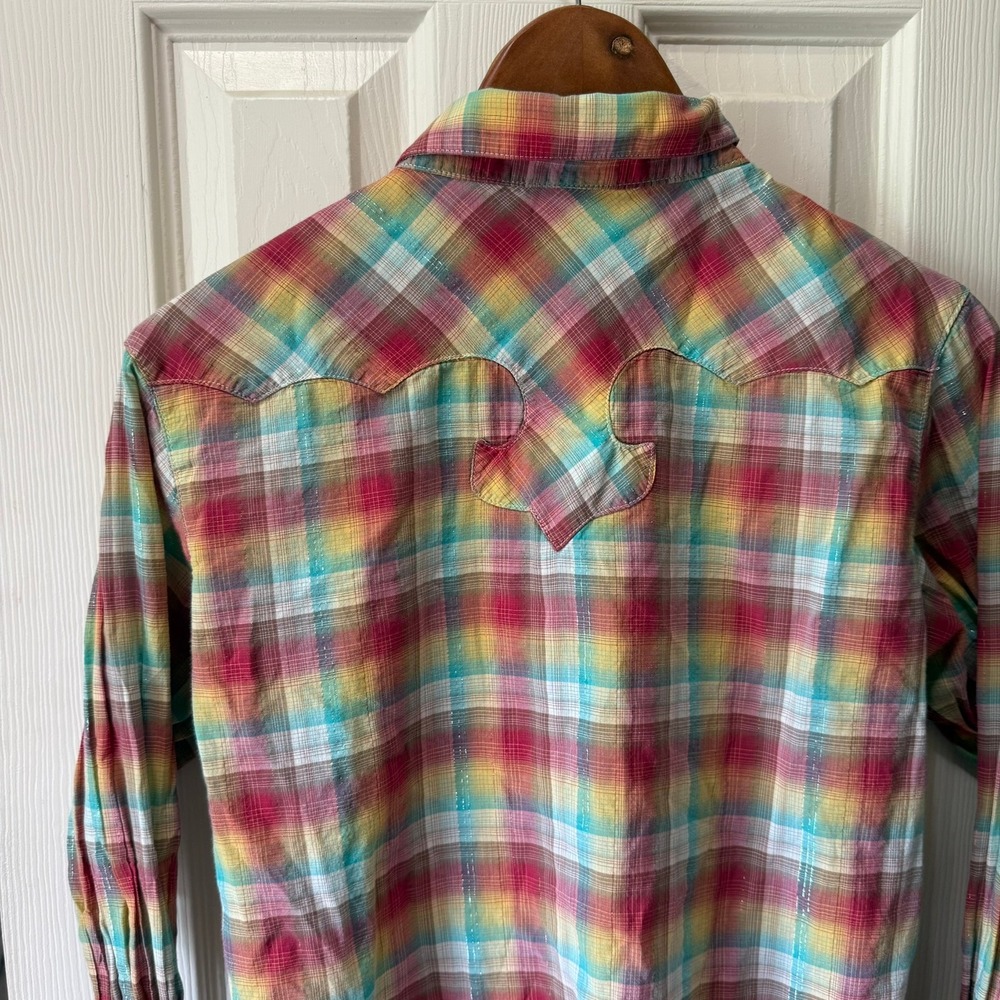 Wrangler Womens M Plaid Western Sparkle Snap Shirt  Cowgirl Pink Glitter Rodeo - Picture 3 of 11